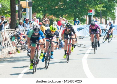 ARLINGTON JUNE 2: Cyclists Crash During The Elite Women’s Race At The Armed Forces Cycling Classic On June 2, 2019 In Arlington, VA 