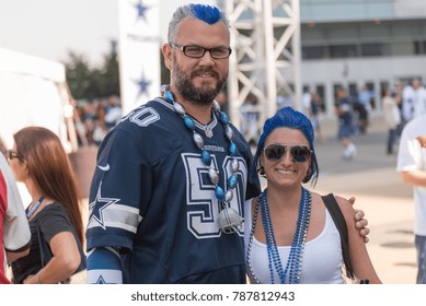 Arlington, Texas / USA - September 27, 2015:  Dallas Cowboys Fans With Hair Painted Blue AT&T Stadium