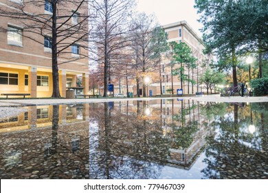 Arlington, USA - December 19, 2017: The University Of Texas At Arlington After The Rain, Texas, USA.