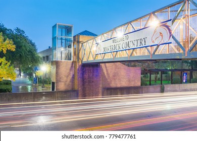 Arlington, USA - December 19, 2017: Overpass At Night. The University Of Texas At Arlington. Texas, USA.