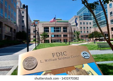 ARLINGTON, VA - JUNE 23, 2019: FDIC - FEDERAL DEPOSIT INSURANCE CORPORATION - Sign Seal Emblem At Training Facility Center