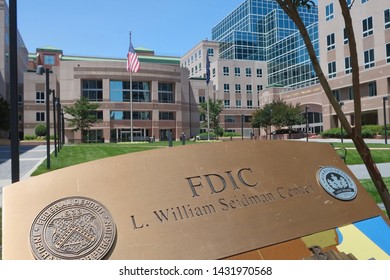 ARLINGTON, VA - JUNE 23, 2019: FDIC - FEDERAL DEPOSIT INSURANCE CORPORATION - Sign Seal Emblem At Training Facility Center