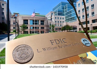 ARLINGTON, VA - JUNE 23, 2019: FDIC - FEDERAL DEPOSIT INSURANCE CORPORATION - Sign Seal Emblem At Training Facility Center