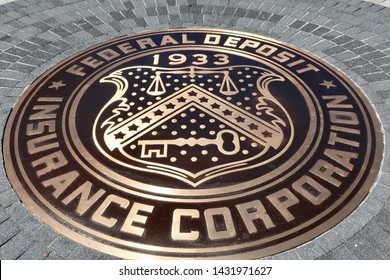 ARLINGTON, VA - JUNE 23, 2019: FDIC - FEDERAL DEPOSIT INSURANCE CORPORATION - Sign Seal Emblem At Training Facility Center