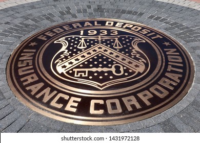 ARLINGTON, VA - JUNE 23, 2019: FDIC - FEDERAL DEPOSIT INSURANCE CORPORATION - Sign Seal Emblem At Training Facility Center