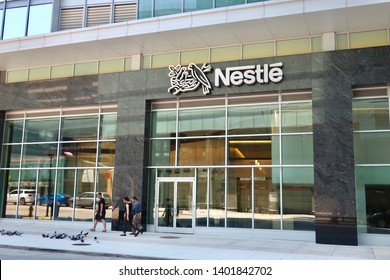 ARLINGTON, VA - MAY 19, 2019: NESTLE USA - Entrance To Headquarters Building With Sign