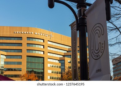 ARLINGTON, V.A. - NOVEMBER 17 2018: Office Building Along Crystal Drive In Crystal City Home To Top Aerospace And Defense Contractor Lockheed Martin