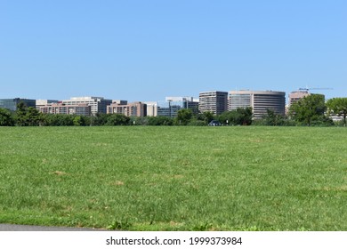 Arlington, VA, USA - June 28, 2021: Skyline Of Downtown Arlington, VA, As Viewed From Gravelly Point Park.