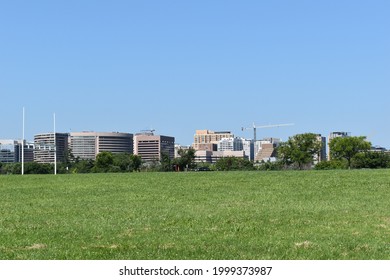 Arlington, VA, USA - June 28, 2021: Skyline Of Downtown Arlington, VA, As Viewed From Gravelly Point Park.