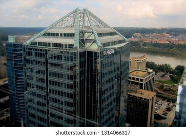        Arlington, VA/USA - October 8, 2018: Nestle Corporation's North American Headquarters Building In The Rosslyn Section Of Arlington, Va., With Georgetown/Washington, DC                         