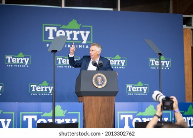 Arlington, Virginia, USA- July 24th, 2021: Terry McAuliffe speaking to crowds at a campaign rally in Arlington Va.