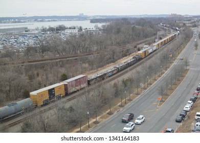 Arlington,VA/USA March 9,2019:  Arlington Skyline That Shows Various Forms Of Transportation, Planes,Trains And Automobiles.