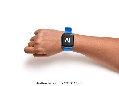 arm displaying smartwatch screen showing AI, indicating artificial intelligence feature - Powered by Shutterstock