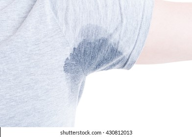 Arm Raised With Transpiration Stain Underarm Isolated On White