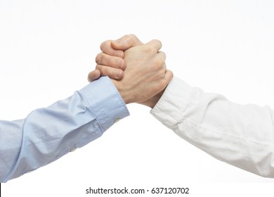 Arm Wrestling Of Business People Isolated On White
