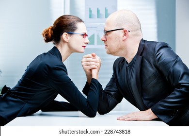 Arm Wrestling Business Woman VS Business Man