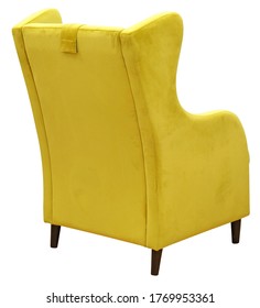 Armchair Isolated On White Background. Bright Yellow Armchair. Back View.. Including Clipping Path