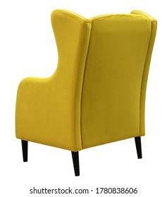 Armchair Isolated On White Background. Bright Yellow Armchair. Back View.. Including Clipping Path