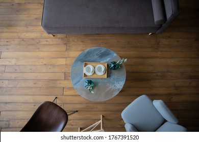 Armchair, Sofa And Round Table, Top View