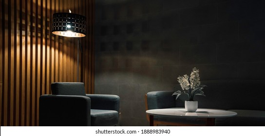 Armchairs and coffee table in classic black interior. - Powered by Shutterstock