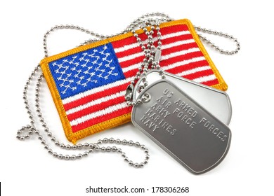 Armed Forces Dog Tags And American Flag