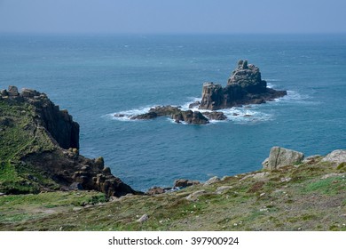 Armed Knight rocks in Celtic sea near Land's End 
Sennen Cove, Cornwall, England, United Kingdom