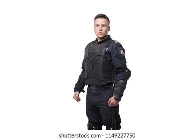 Armed Police Officer Isolated On White Background