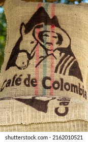 Armenia, Colombia - 08,09,2021 - Colombian Sack Of Coffee In A Farm, The Brand Of Colombian Coffee,  Rural Scene - Stock Photo