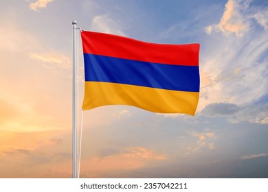Armenia flag waving on sundown sky