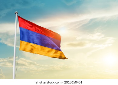 Armenia national flag waving in beautiful clouds. - Powered by Shutterstock