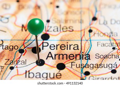 Armenia Pinned On A Map Of Colombia
