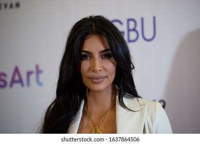 ARMENIA, YEREVAN: 08 October 2019 US Reality TV star Kim Kardashian poses for a photo as she arrives at World Congress On Information Technology (WCIT) 