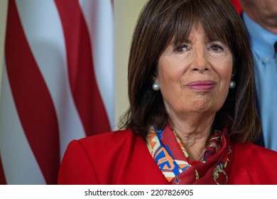 ARMENIA, YEREVAN: 18 Sep. 2022 U.S. Representative Jackie Speier  During A Briefing After The Meeting Of U.S. House Speaker Nancy Pelosi With Armenian National Assembly Speaker Alen Simonyan