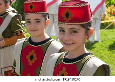 Armenian children dancers, Yerevan, Armenia, October 2012:  Portrait of a young girl wearing traditional Armenian dance costume  during Yerevan´s anniversary celebrations.