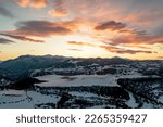 Armenian highlands at sunset in winter . Snow-capped mountains. Dsegh Armenia.