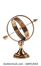Armillary or ring sundials consist of a system of rings that represent the major circles of the terrestrial and celestial spheres. Isolated over a white background