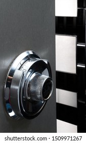 Armored door with combination lock in bank vault