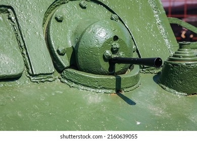 The Armored Hull Of An Old Tank With A Machine Gun. Old Armored Vehicles.