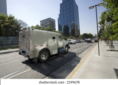 Armored Truck On Its Way To Pick Or Leave Up Money