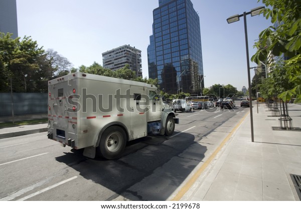 Armored truck
on its way to pick or leave up
money