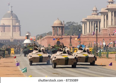 Armored Vehicles Driving Down The Raj Path In Preparation For Republic Day Parade, New Delhi, India