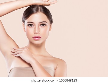Armpit hand up woman depilation clean skin deodorant concept