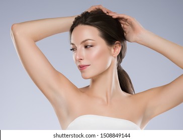 Armpit hand up woman depilation clean skin deodorant concept
