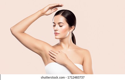 Armpit woman hand up clean skin depilation concept