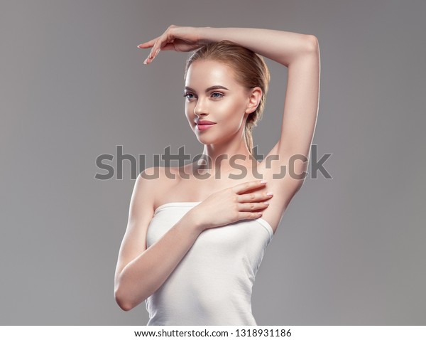 Armpit\
woman hand up deodorant epilation clean\
concept