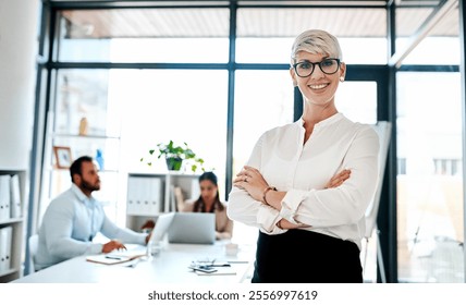 Arms crossed, business or portrait of pregnant woman in office for professional career or pride. Creative, manager and leadership with confident female employee for maternity, pregnancy or motherhood - Powered by Shutterstock