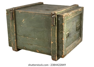 Army ammunition wooden crate Isolated on white background.
