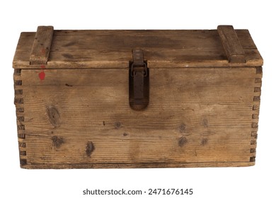 army ammunition wooden crate isolated on white background. top view.
