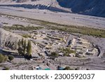 Army barracks viewed from above at Ladakh, Jammu and Kashmir, India 