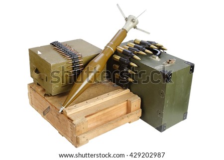 army box of ammunition with rocket-propelled grenade isolated